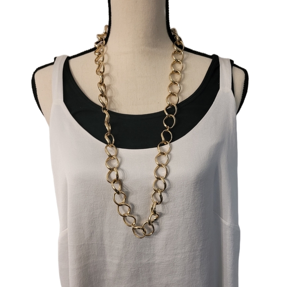 Faux Gold Solid Long Chain Necklace - Picture 2 of 3